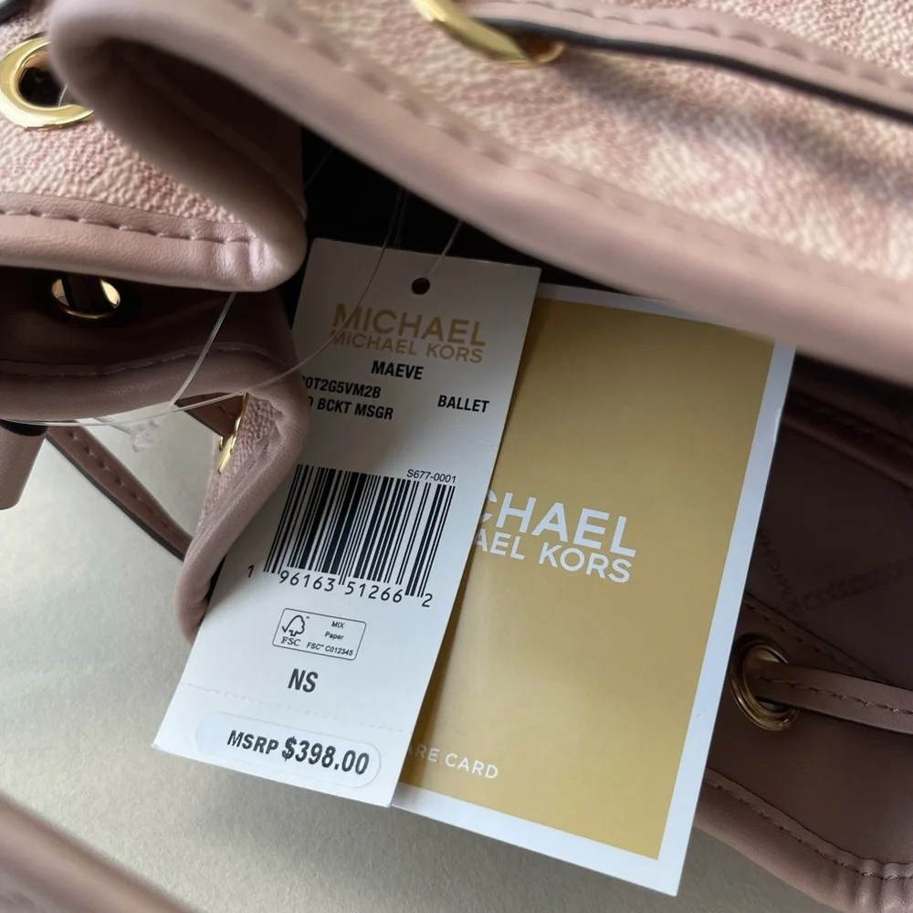 (new+tag) Michael Kors Maeve medium bucket messenger signature monogram pink